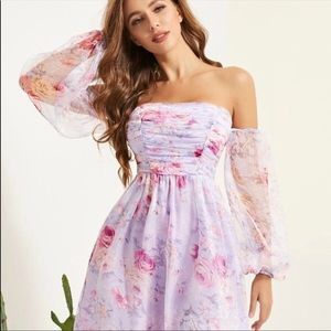 5 for $20!! lantern sleeve ruched bodice floral chiffon gauzy fairycore dress